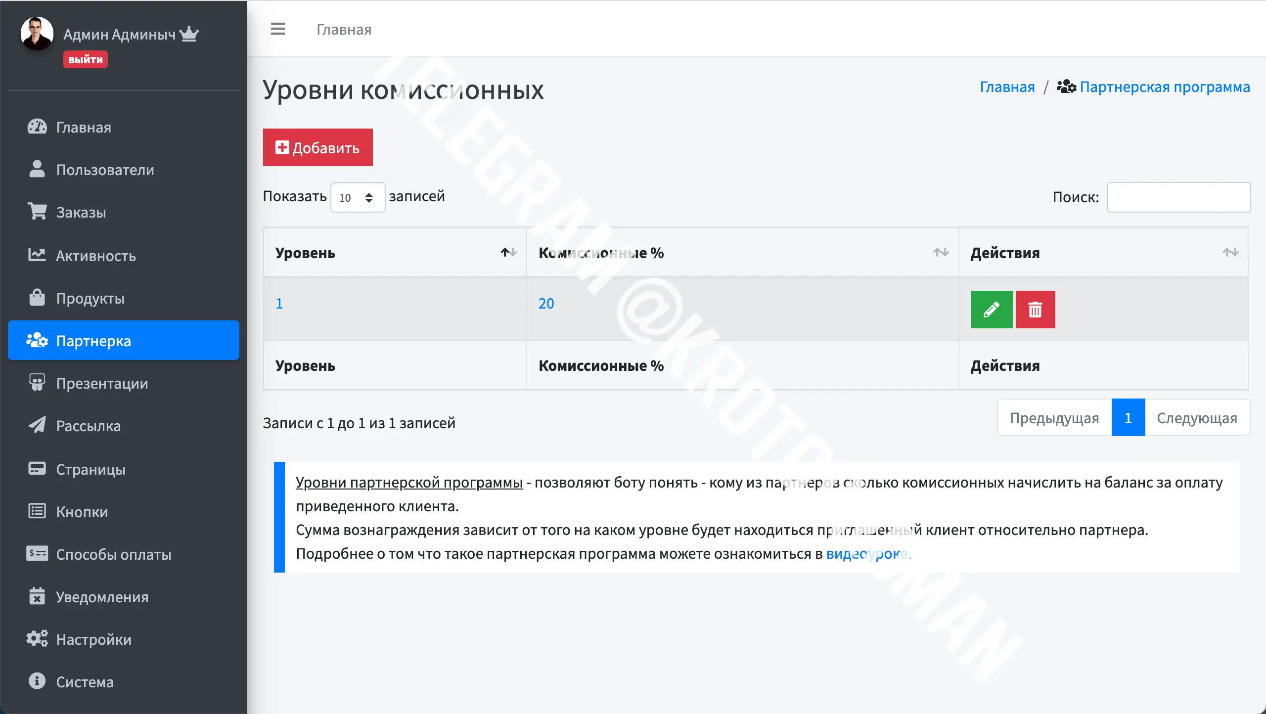 Панель управления ботом для сетевого маркетинга